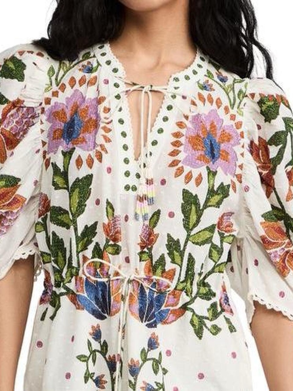 FARM Rio White Mini Dress with Multicolor Floral Embroidery